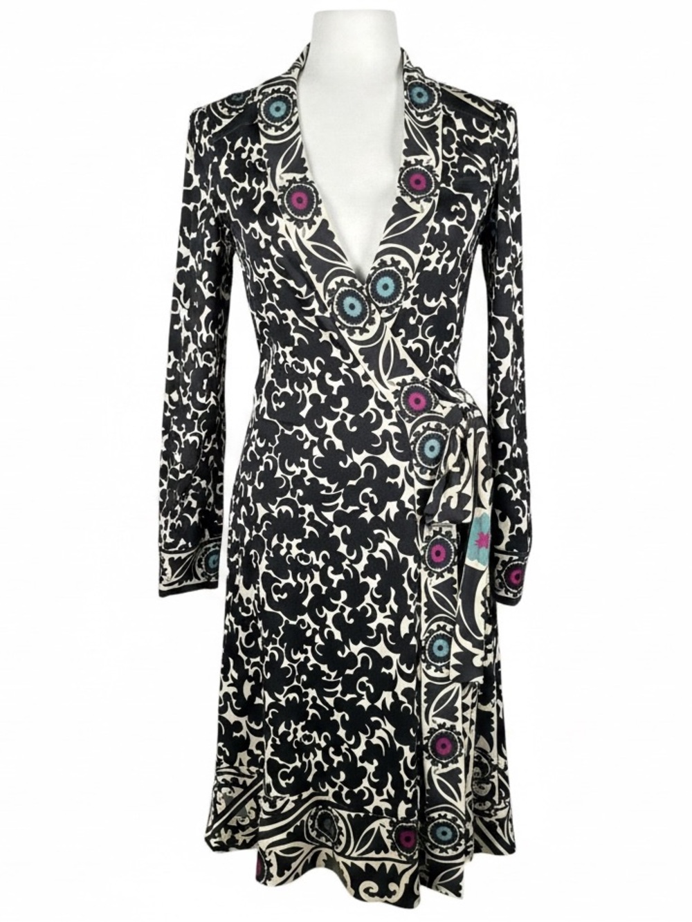 Diane Von Furstenberg Julian Silk Jersey Brocade Print Knee Length Wrap Dress 4